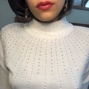 vintage 90s pearl detail white sweater